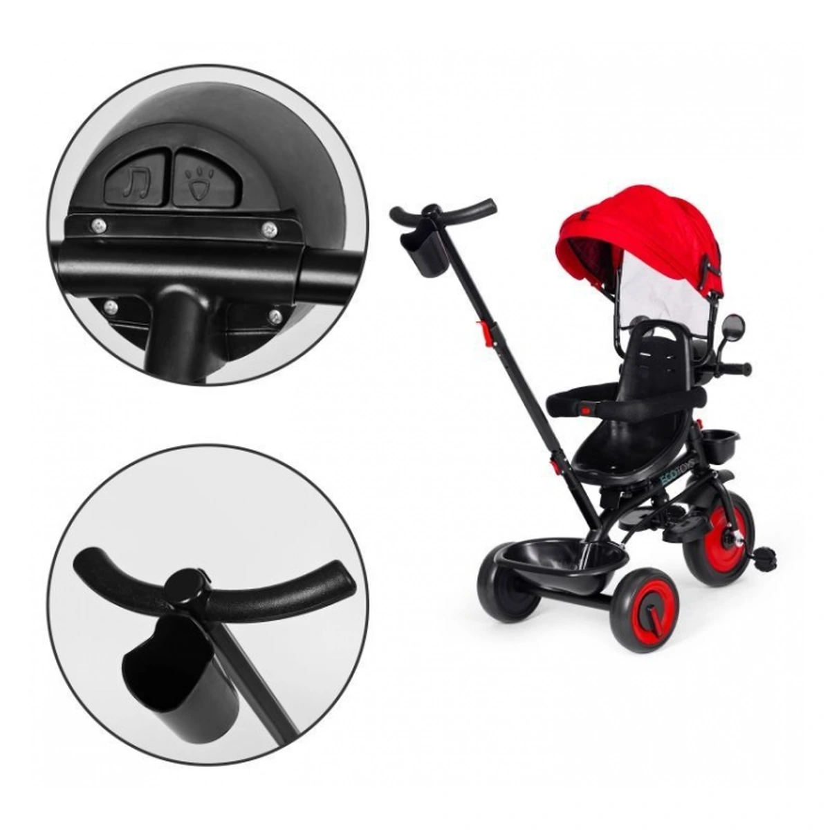 Tricicleta 3 in 1 copii Ecotoys WQL-066-51 – Rosu, scaun rotativ 360°, roti EVA [11]