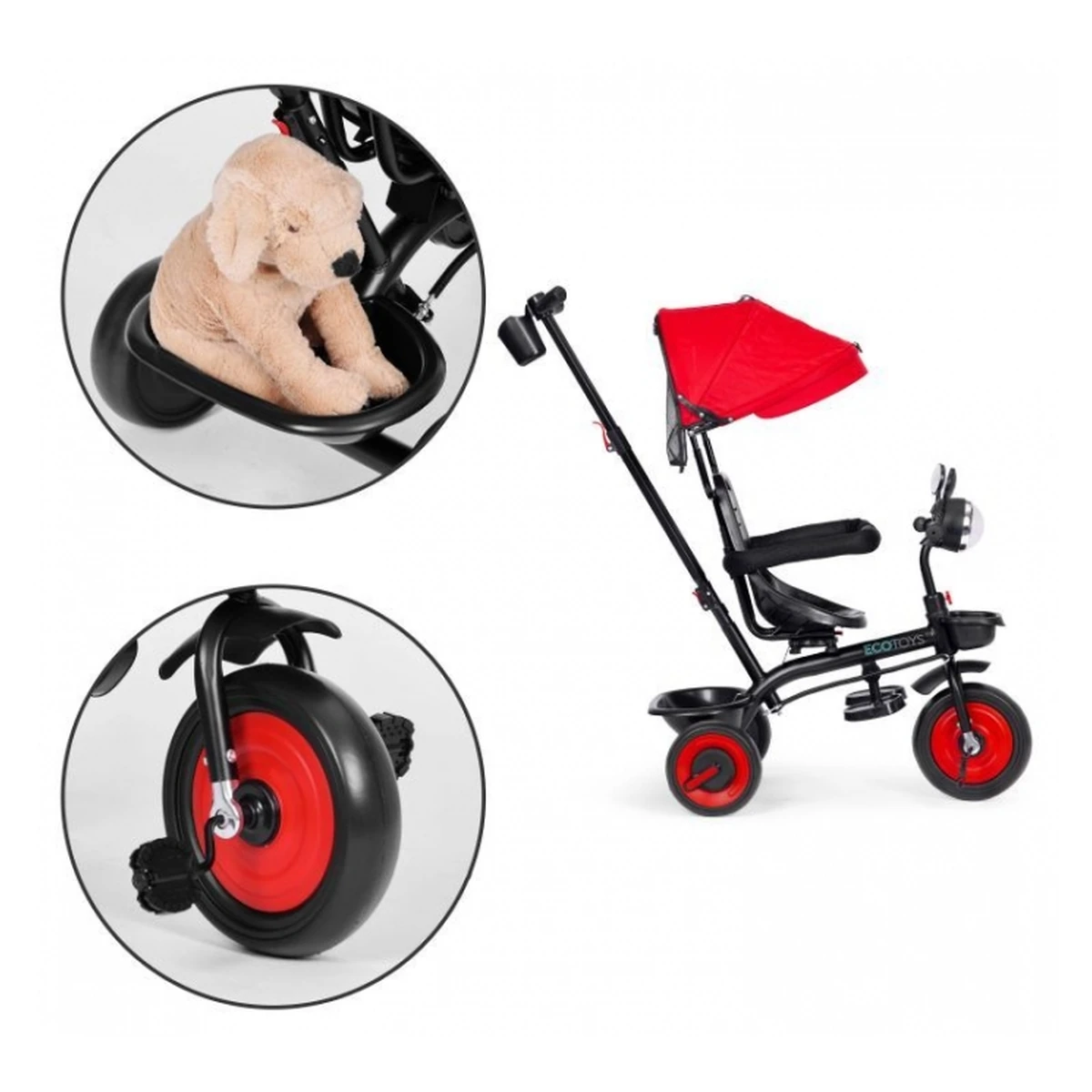 Tricicleta 3 in 1 copii Ecotoys WQL-066-51 – Rosu, scaun rotativ 360°, roti EVA [12]