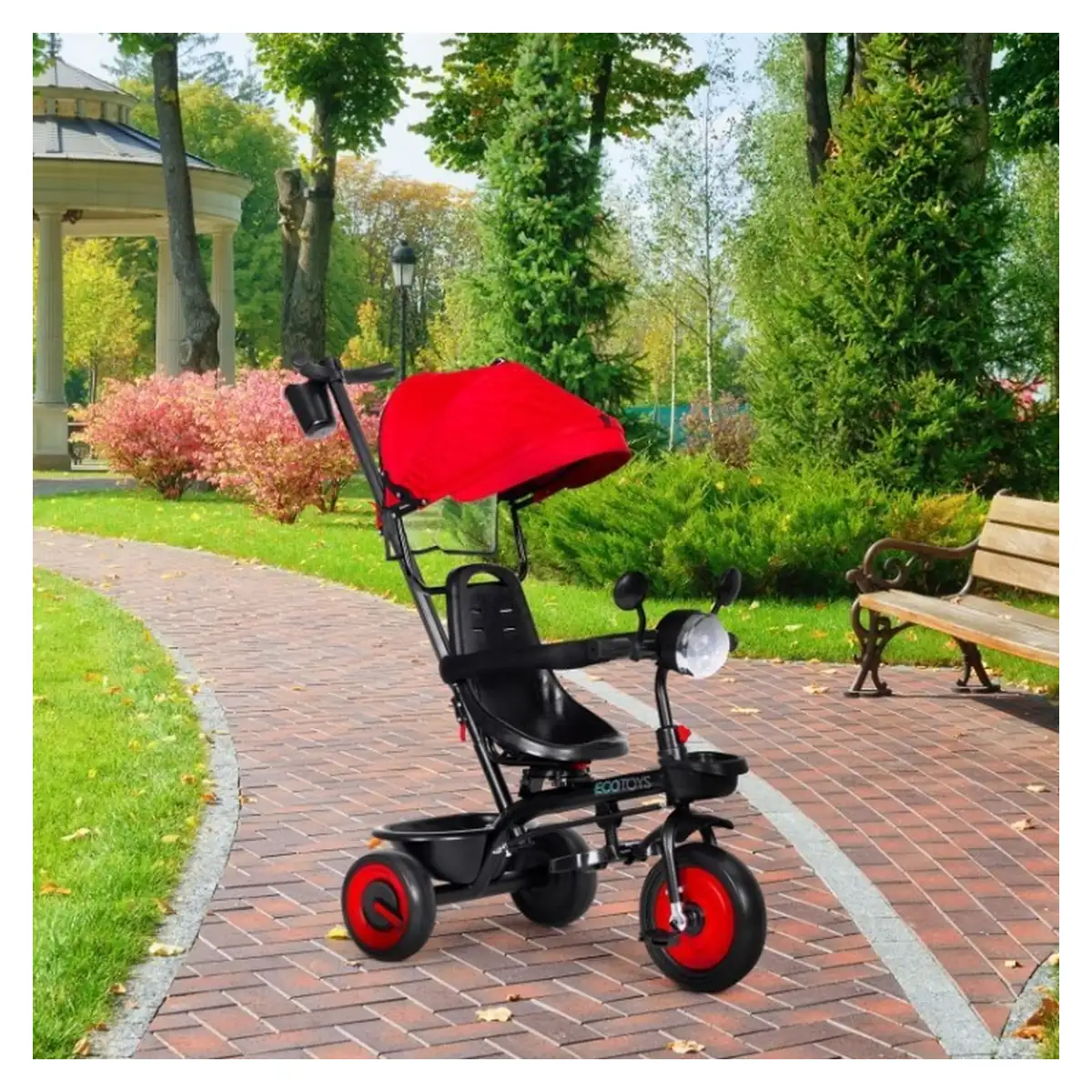 Tricicleta 3 in 1 copii Ecotoys WQL-066-51 – Rosu, scaun rotativ 360°, roti EVA [14]