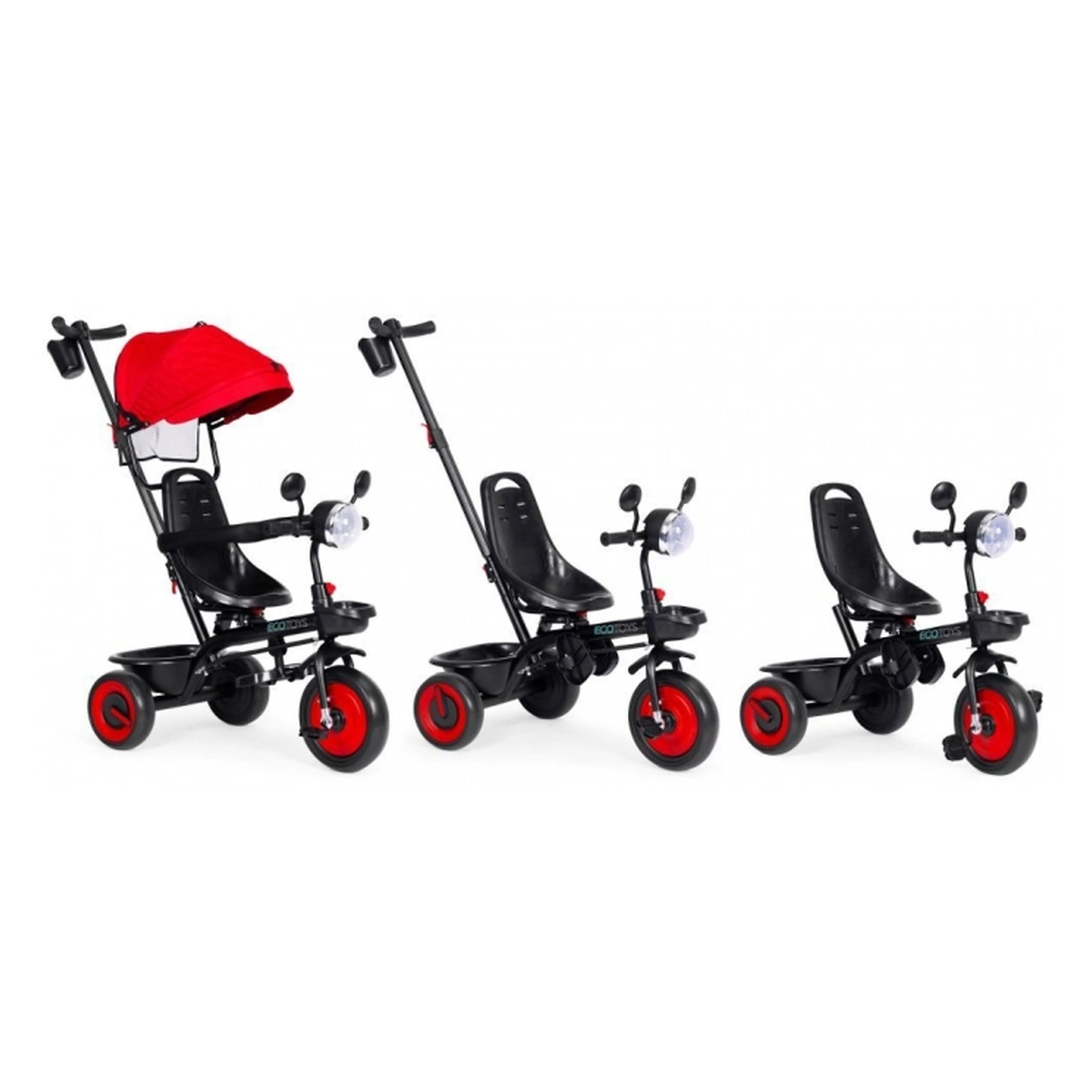 Tricicleta 3 in 1 copii Ecotoys WQL-066-51 – Rosu, scaun rotativ 360°, roti EVA [8]