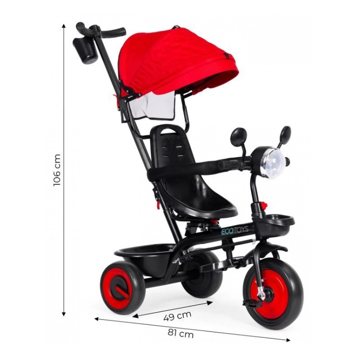 Tricicleta 3 in 1 copii Ecotoys WQL-066-51 – Rosu, scaun rotativ 360°, roti EVA [13]