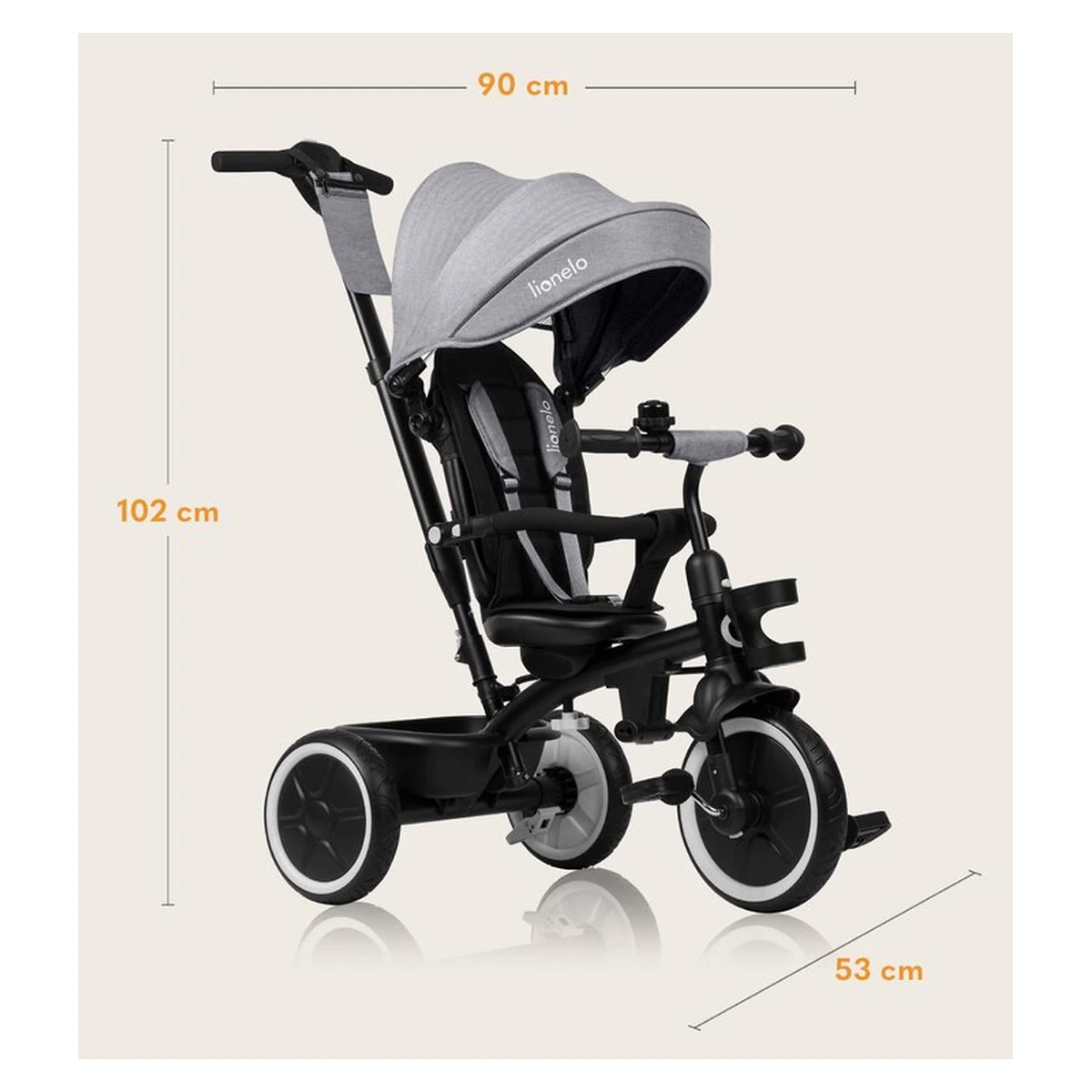 Tricicleta copii, Lionelo, Berry, 2 in 1, Multifunctionala, Scaun reversibil, Gri [26]