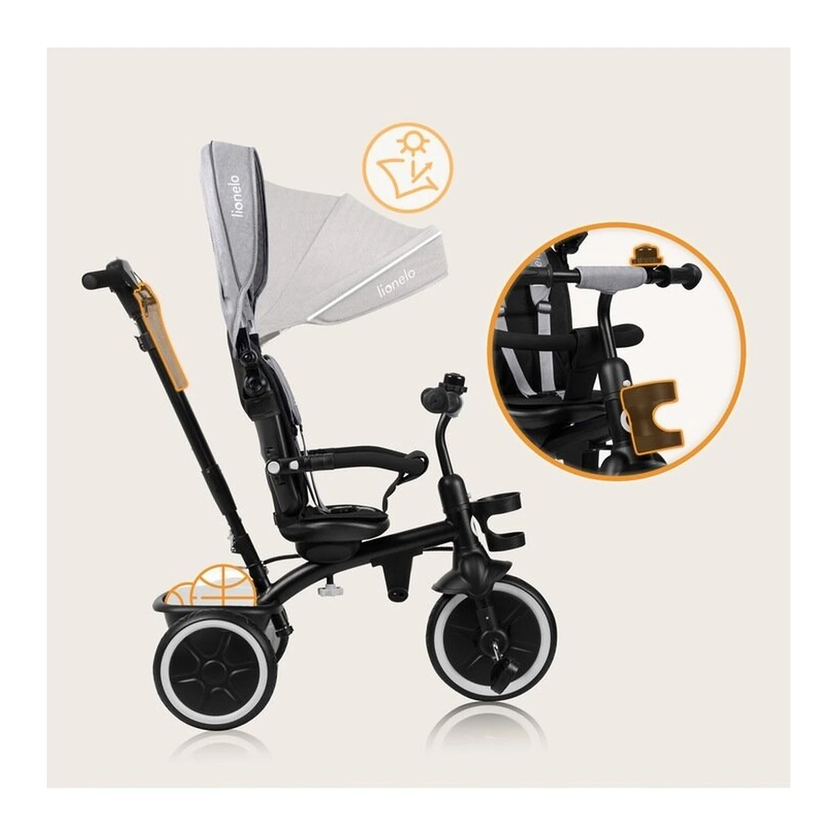 Tricicleta copii, Lionelo, Berry, 2 in 1, Multifunctionala, Scaun reversibil, Gri [28]