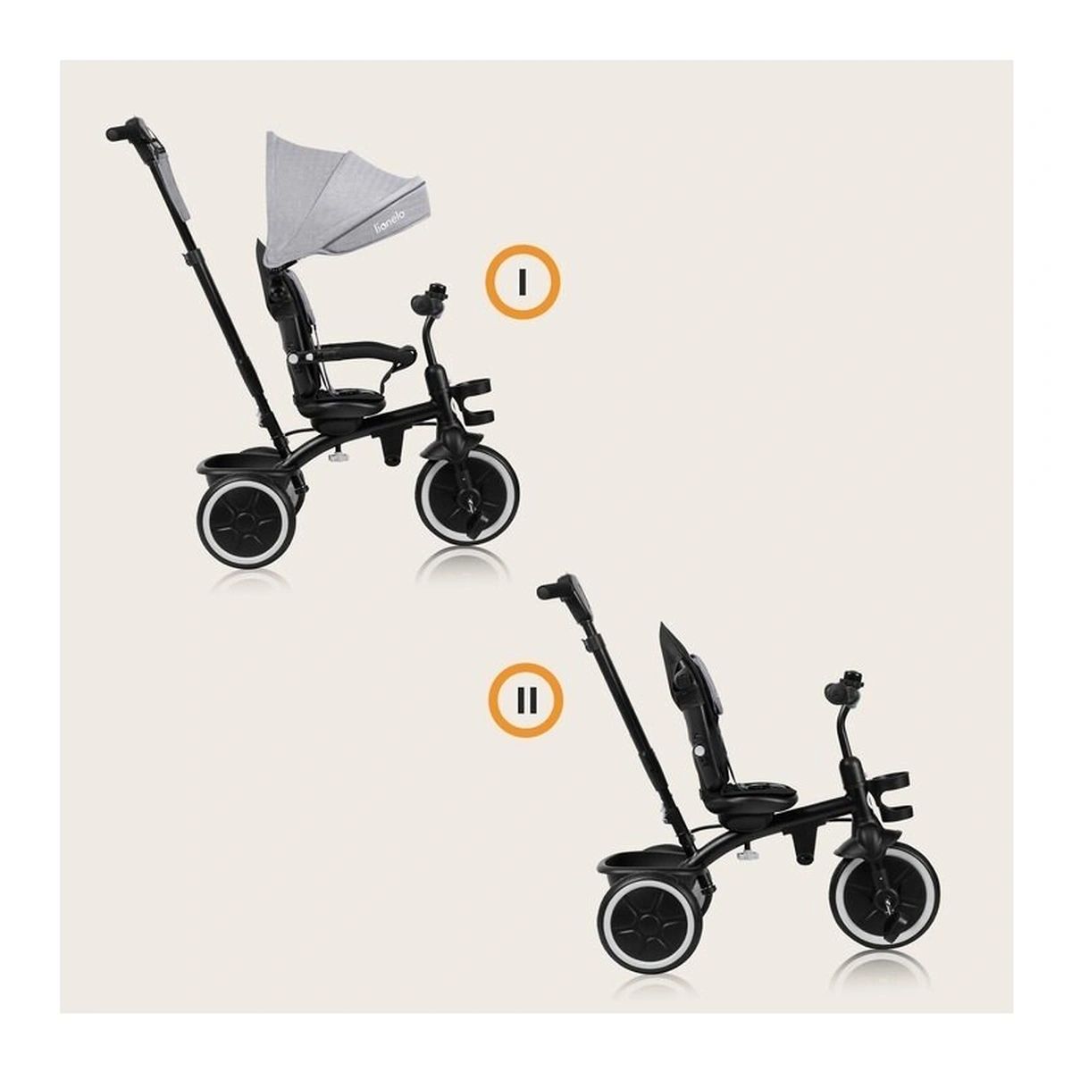 Tricicleta copii, Lionelo, Berry, 2 in 1, Multifunctionala, Scaun reversibil, Gri [36]