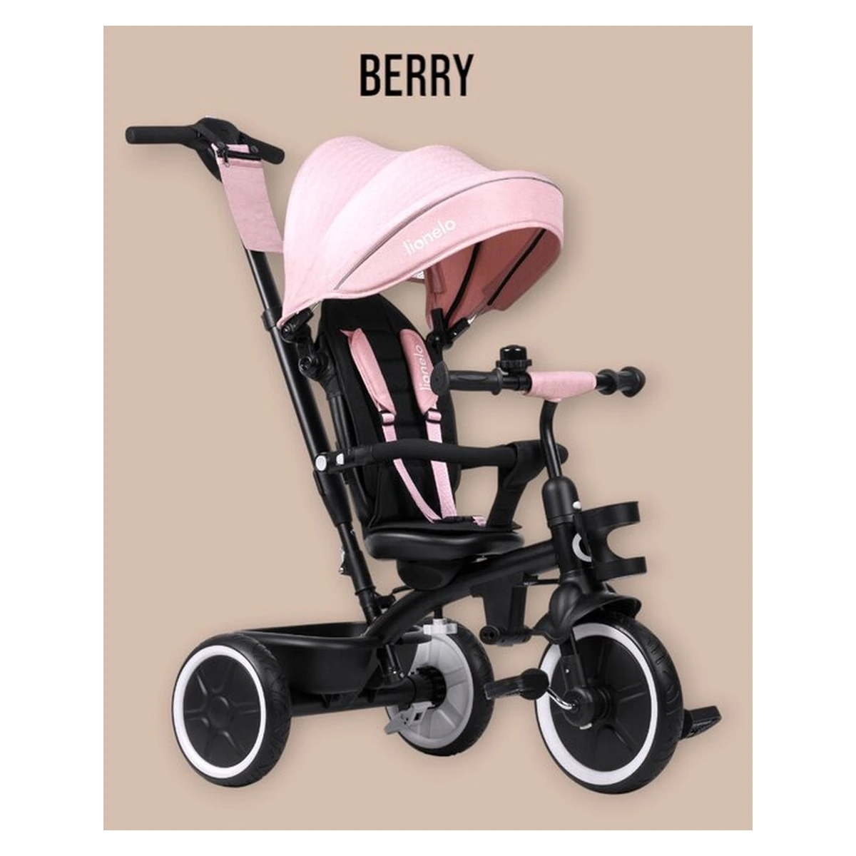 Tricicleta copii, Lionelo, Berry, 2 in 1, Multifunctionala, Scaun reversibil, Rotire 360 grade, Roz [40]