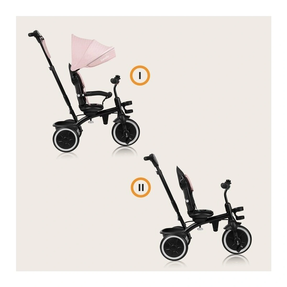 Tricicleta copii, Lionelo, Berry, 2 in 1, Multifunctionala, Scaun reversibil, Rotire 360 grade, Roz [33]