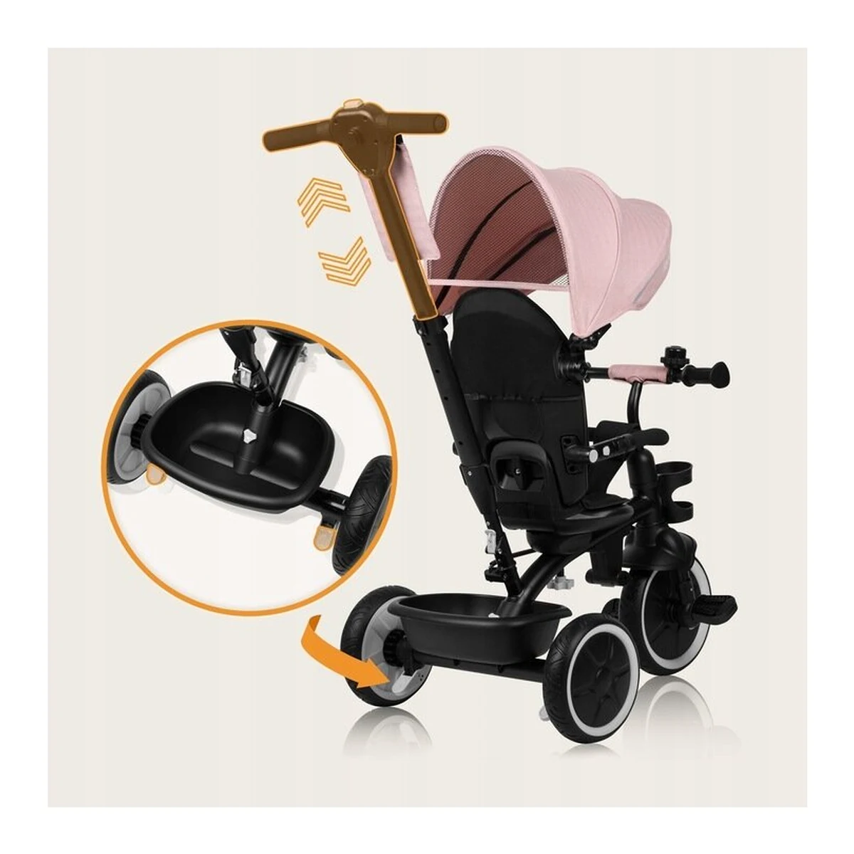 Tricicleta copii, Lionelo, Berry, 2 in 1, Multifunctionala, Scaun reversibil, Rotire 360 grade, Roz [28]