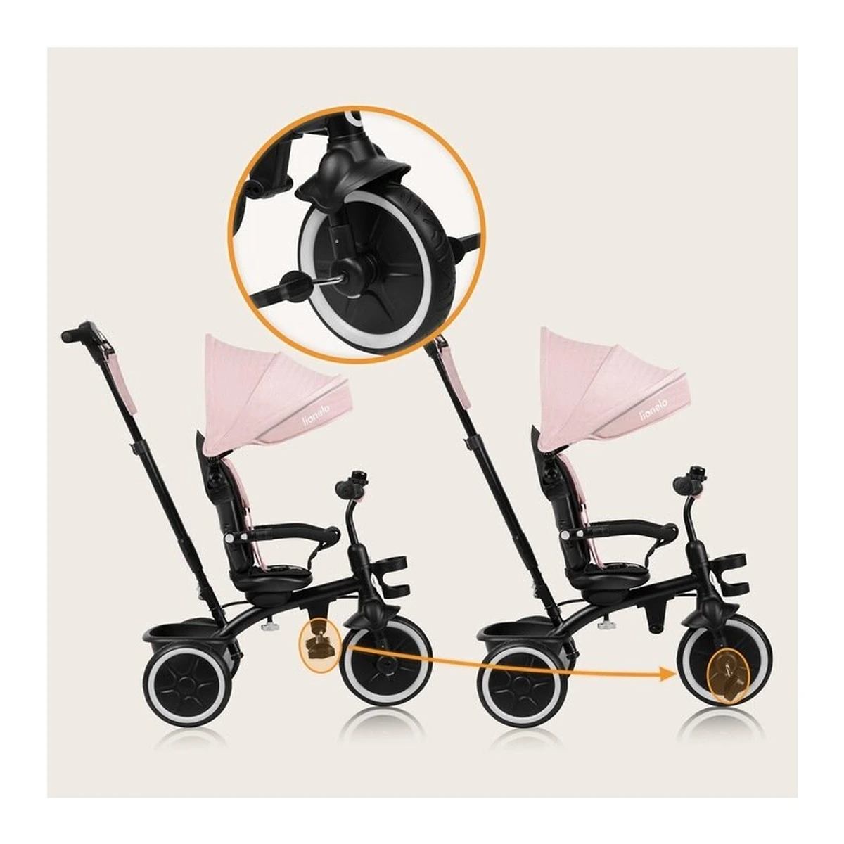 Tricicleta copii, Lionelo, Berry, 2 in 1, Multifunctionala, Scaun reversibil, Rotire 360 grade, Roz [32]