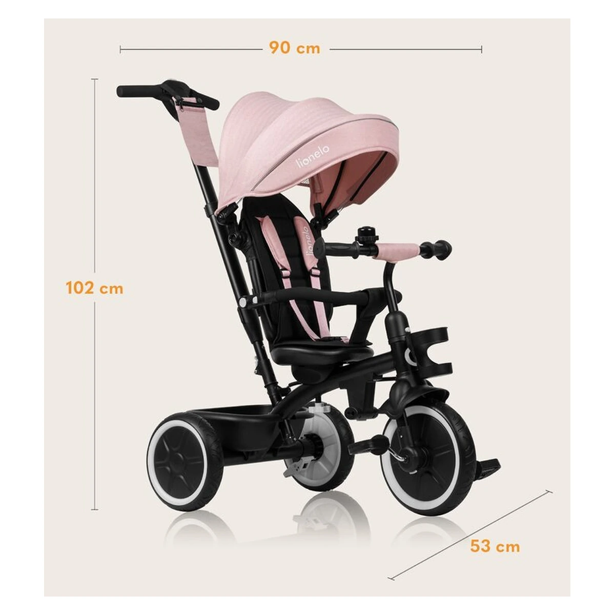 Tricicleta copii, Lionelo, Berry, 2 in 1, Multifunctionala, Scaun reversibil, Rotire 360 grade, Roz [25]