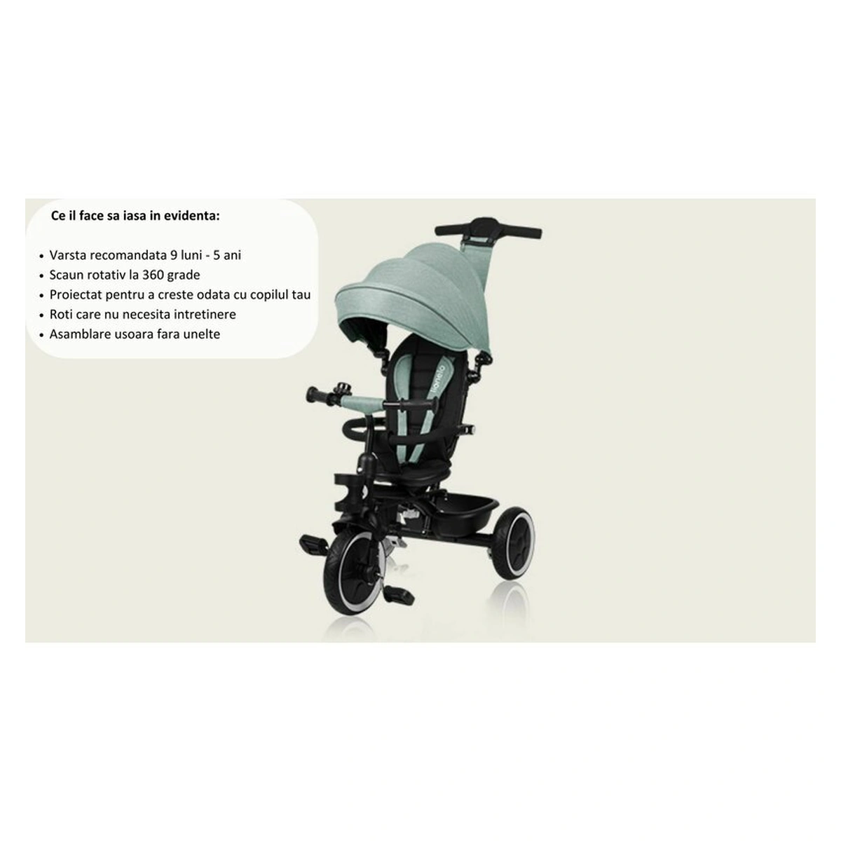 Tricicleta copii, Lionelo, Berry, 2 in 1, Multifunctionala, Scaun reversibil, Rotire 360 grade, Verde [34]