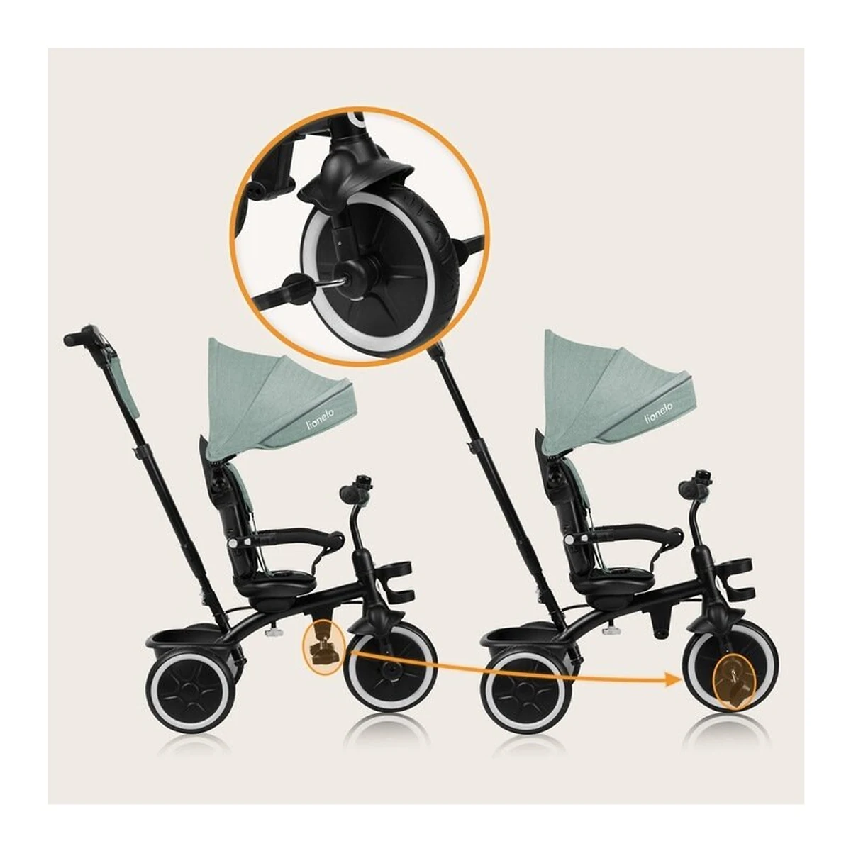 Tricicleta copii, Lionelo, Berry, 2 in 1, Multifunctionala, Scaun reversibil, Rotire 360 grade, Verde [26]