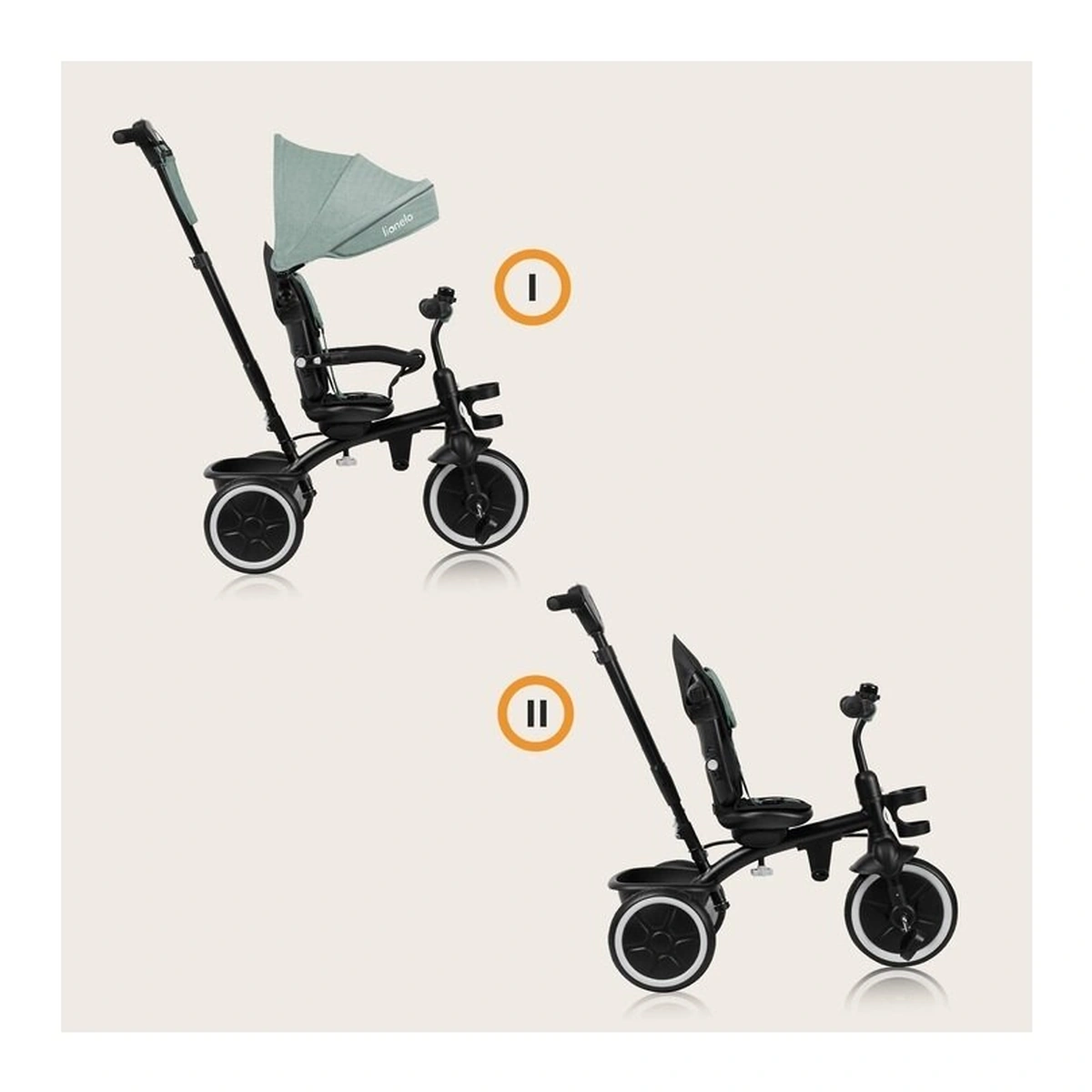 Tricicleta copii, Lionelo, Berry, 2 in 1, Multifunctionala, Scaun reversibil, Rotire 360 grade, Verde [33]