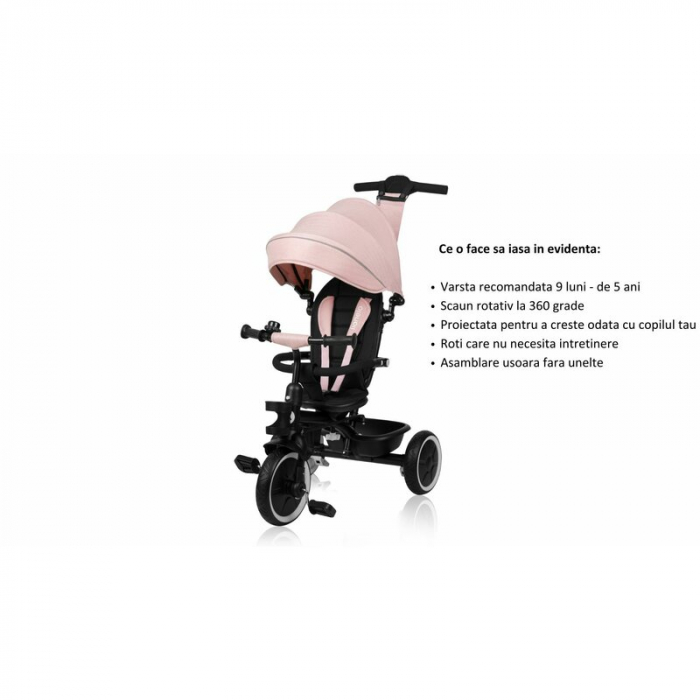 Tricicleta copii, Lionelo, Berry, 2 in 1, Multifunctionala, Scaun reversibil, Rotire 360 grade, Roz [34]