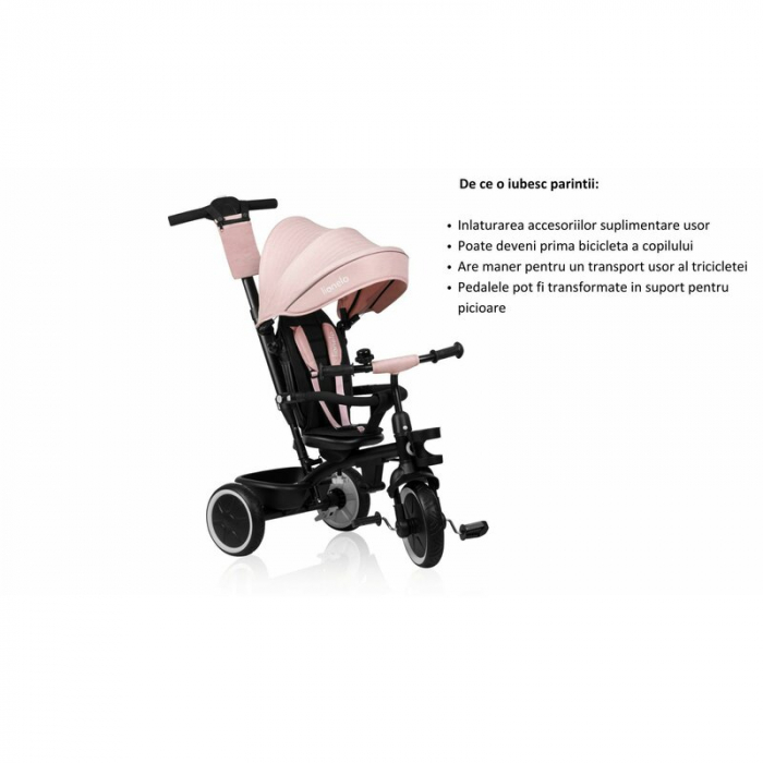 Tricicleta copii, Lionelo, Berry, 2 in 1, Multifunctionala, Scaun reversibil, Rotire 360 grade, Roz [33]