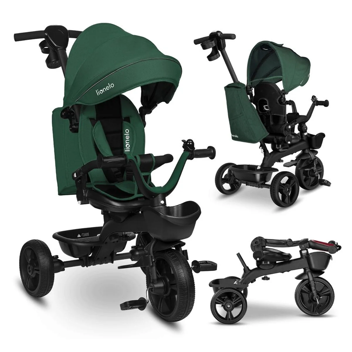 Tricicleta copii, Lionelo, Kori, Cu suport de picioare, Control al directiei, Scaun reversibil, Rotire 360 grade, Pliabila, Conform cu standardul european de securitate EN71, Verde [4]