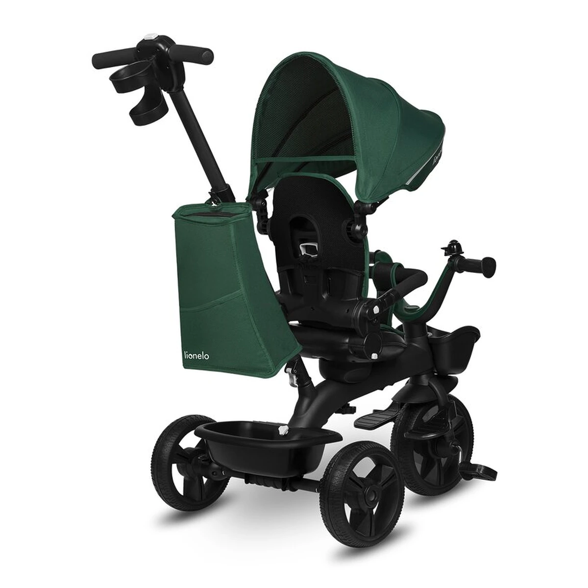 Tricicleta copii, Lionelo, Kori, Cu suport de picioare, Control al directiei, Scaun reversibil, Rotire 360 grade, Pliabila, Conform cu standardul european de securitate EN71, Verde [13]