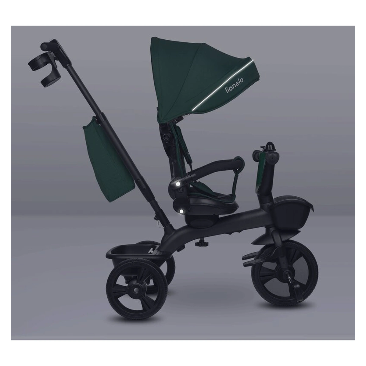 Tricicleta copii, Lionelo, Kori, Cu suport de picioare, Control al directiei, Scaun reversibil, Rotire 360 grade, Pliabila, Conform cu standardul european de securitate EN71, Verde [29]