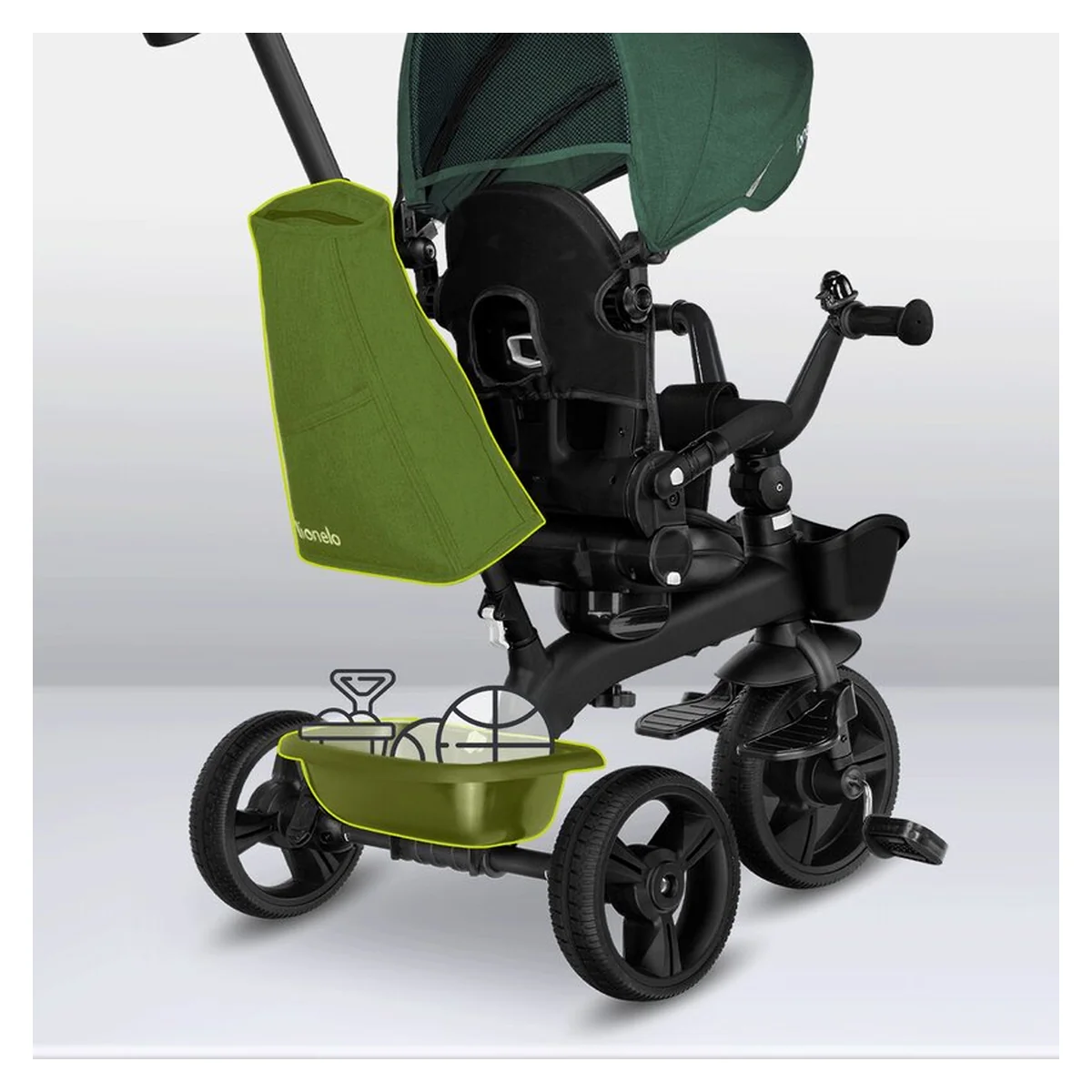 Tricicleta copii, Lionelo, Kori, Cu suport de picioare, Control al directiei, Scaun reversibil, Rotire 360 grade, Pliabila, Conform cu standardul european de securitate EN71, Verde [31]