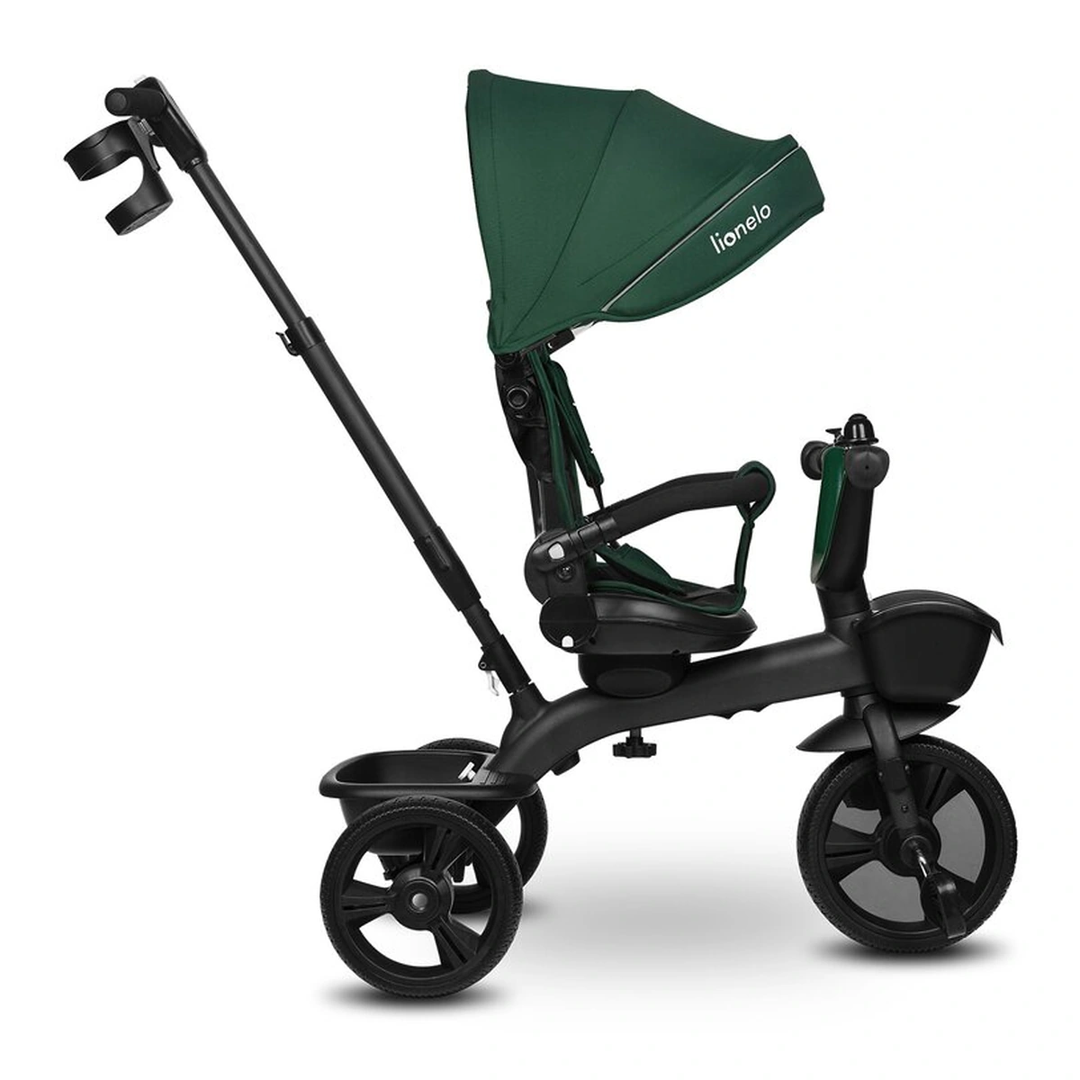 Tricicleta copii, Lionelo, Kori, Cu suport de picioare, Control al directiei, Scaun reversibil, Rotire 360 grade, Pliabila, Conform cu standardul european de securitate EN71, Verde [16]