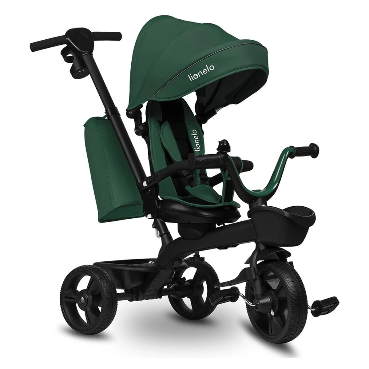 Tricicleta copii, Lionelo, Kori, Cu suport de picioare, Control al directiei, Scaun reversibil, Rotire 360 grade, Pliabila, Conform cu standardul european de securitate EN71, Verde [3]