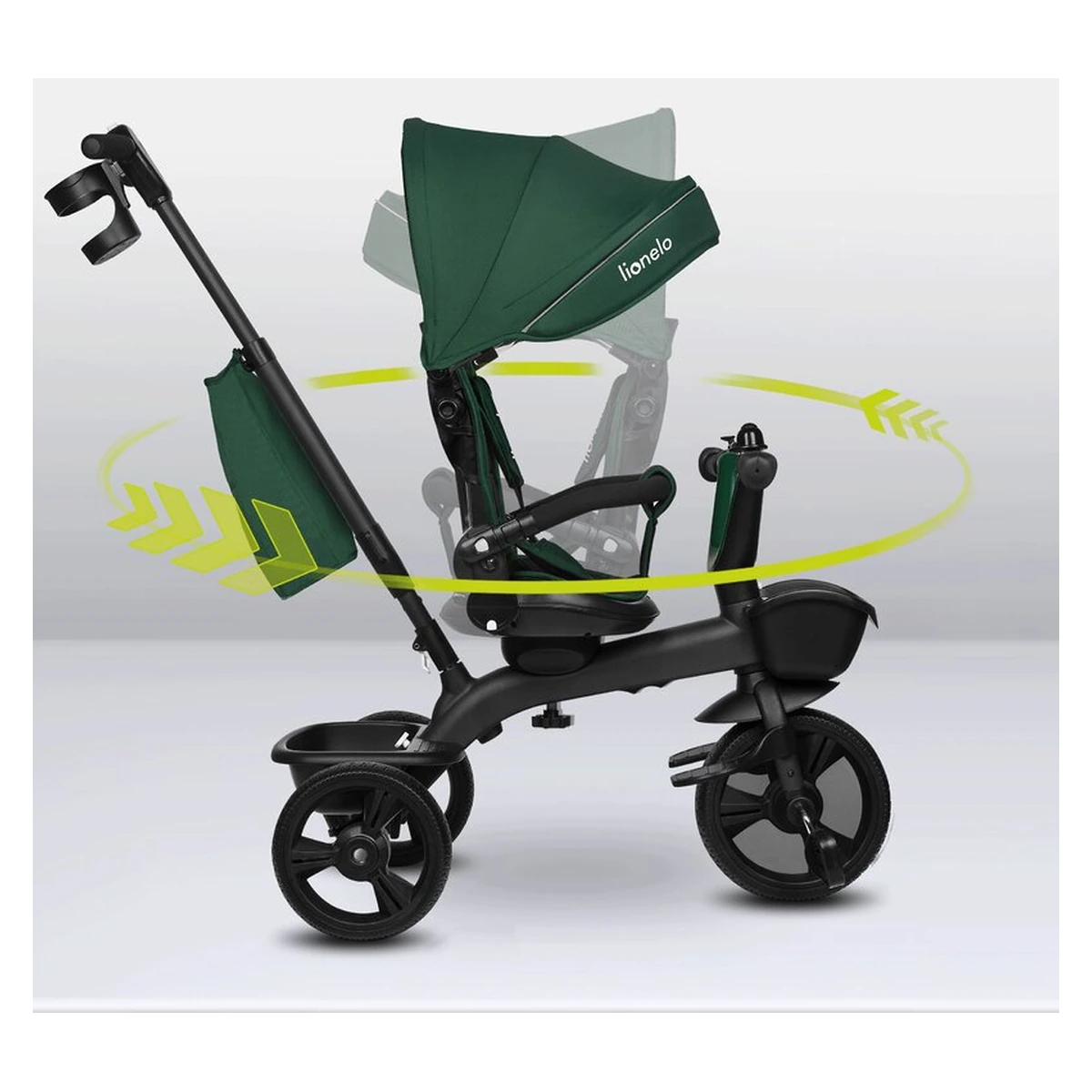 Tricicleta copii, Lionelo, Kori, Cu suport de picioare, Control al directiei, Scaun reversibil, Rotire 360 grade, Pliabila, Conform cu standardul european de securitate EN71, Verde [24]