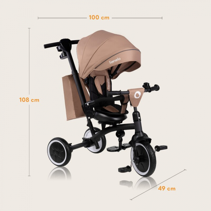 Tricicleta copii, Lionelo, Tris Plus, Ultrapliabila, Scaun reversibil, Beige sand [38]