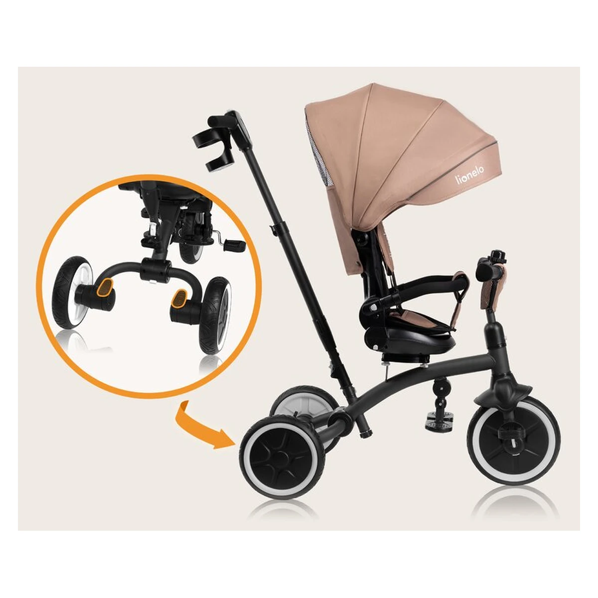 Tricicleta copii, Lionelo, Tris Plus, Ultrapliabila, Scaun reversibil, Beige sand [31]