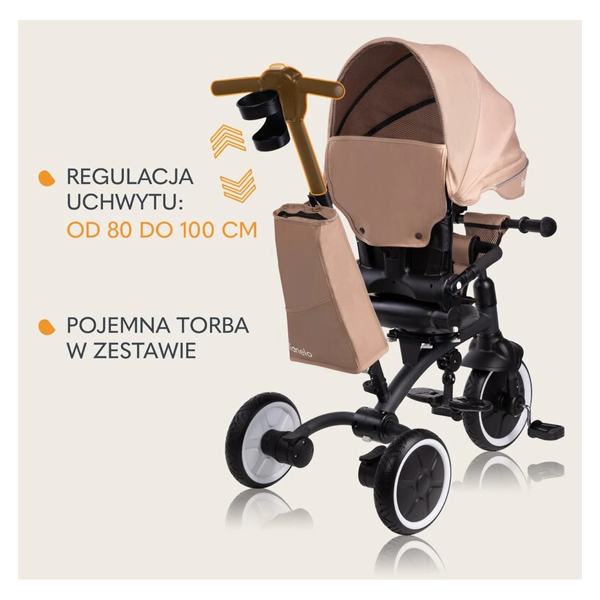 Tricicleta copii, Lionelo, Tris Plus, Ultrapliabila, Scaun reversibil, Beige sand [36]