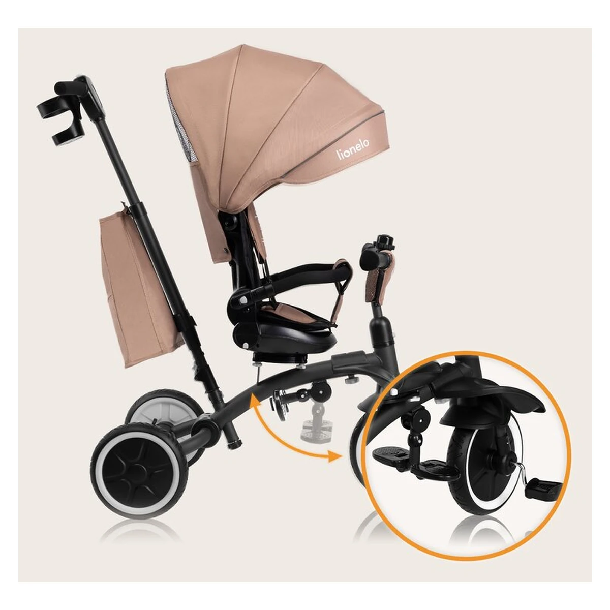Tricicleta copii, Lionelo, Tris Plus, Ultrapliabila, Scaun reversibil, Beige sand [33]
