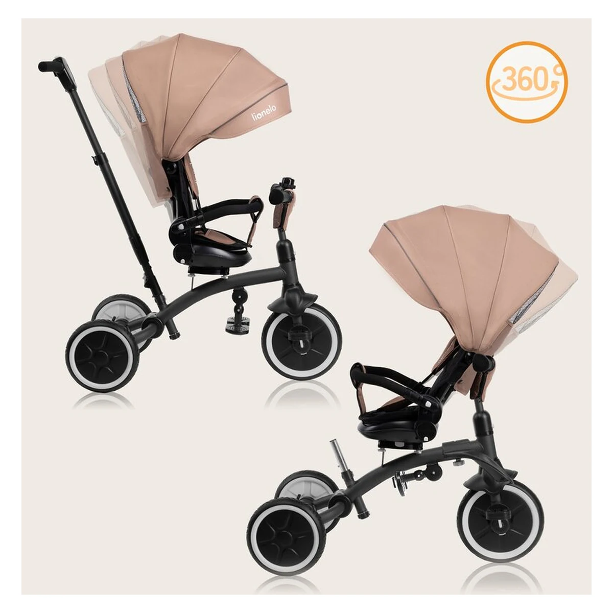 Tricicleta copii, Lionelo, Tris Plus, Ultrapliabila, Scaun reversibil, Beige sand [32]