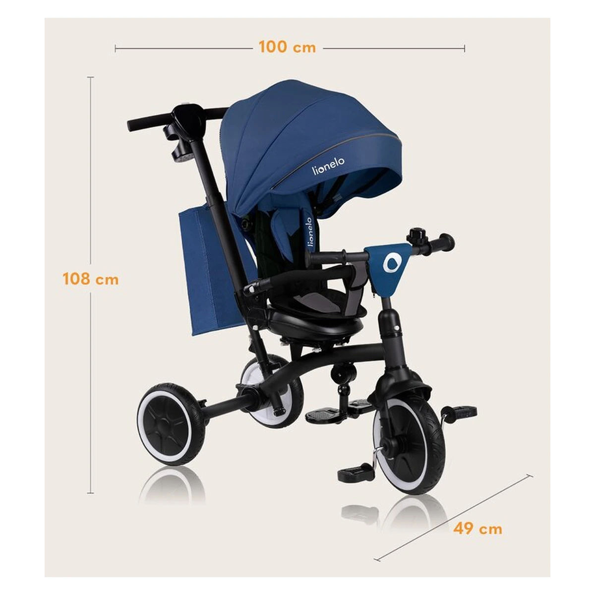 Tricicleta copii, Lionelo, Tris Plus, Ultrapliabila, Scaun reversibil, Blue denim [33]