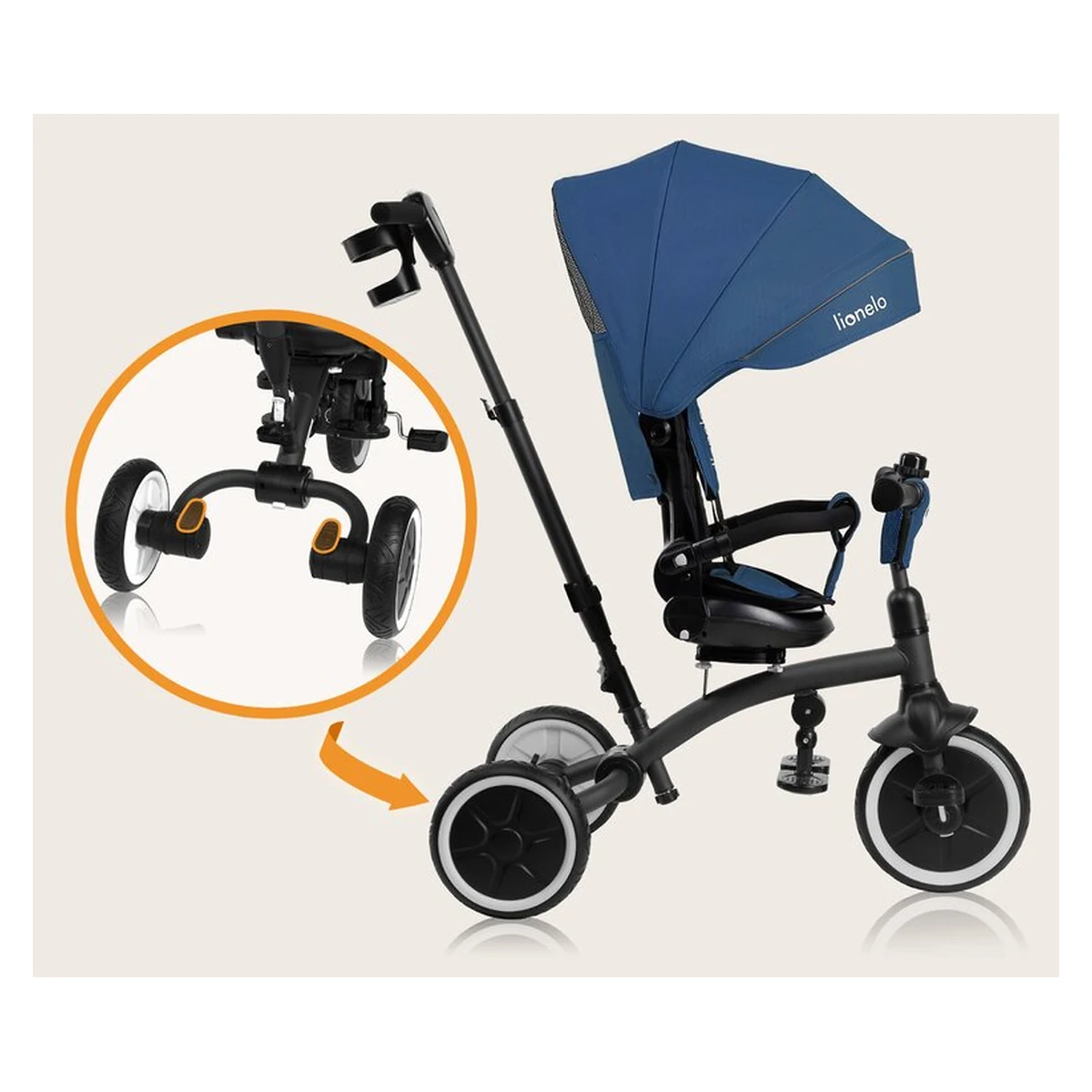 Tricicleta copii, Lionelo, Tris Plus, Ultrapliabila, Scaun reversibil, Blue denim [25]