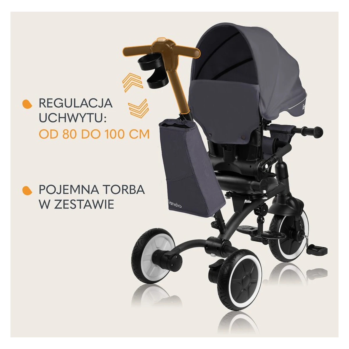 Tricicleta copii, Lionelo, Tris Plus, Ultrapliabila, Scaun reversibil, Grey stone [33]