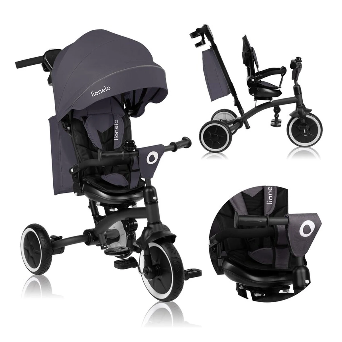 Tricicleta copii, Lionelo, Tris Plus, Ultrapliabila, Scaun reversibil, Grey stone [4]