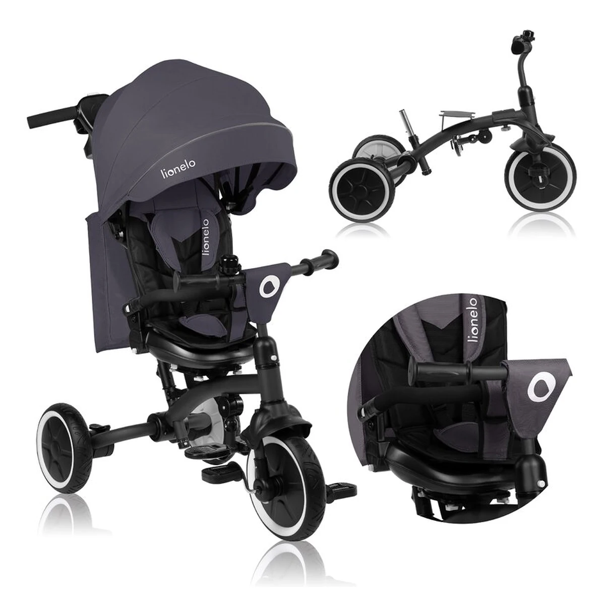 Tricicleta copii, Lionelo, Tris Plus, Ultrapliabila, Scaun reversibil, Grey stone [5]
