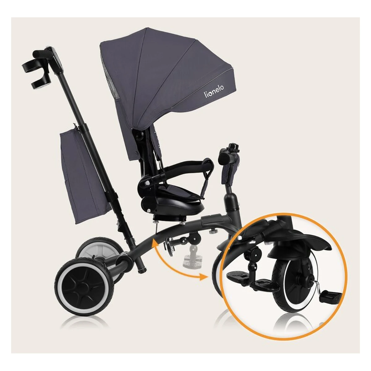 Tricicleta copii, Lionelo, Tris Plus, Ultrapliabila, Scaun reversibil, Grey stone [30]