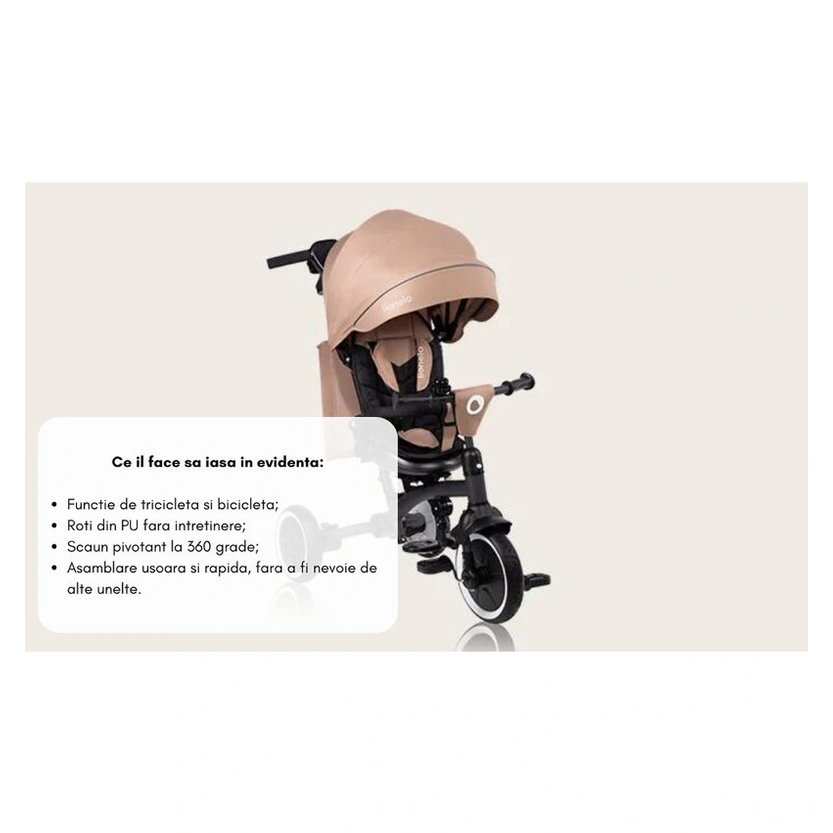 Tricicleta copii, Lionelo, Tris Plus, Ultrapliabila, Scaun reversibil, Grey stone [38]