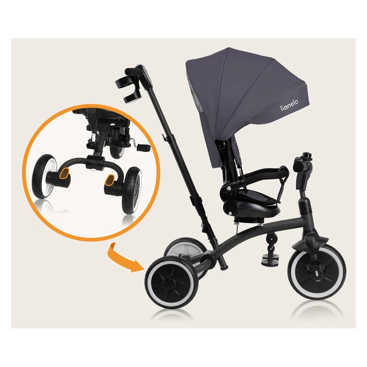 Tricicleta copii, Lionelo, Tris Plus, Ultrapliabila, Scaun reversibil, Grey stone [28]