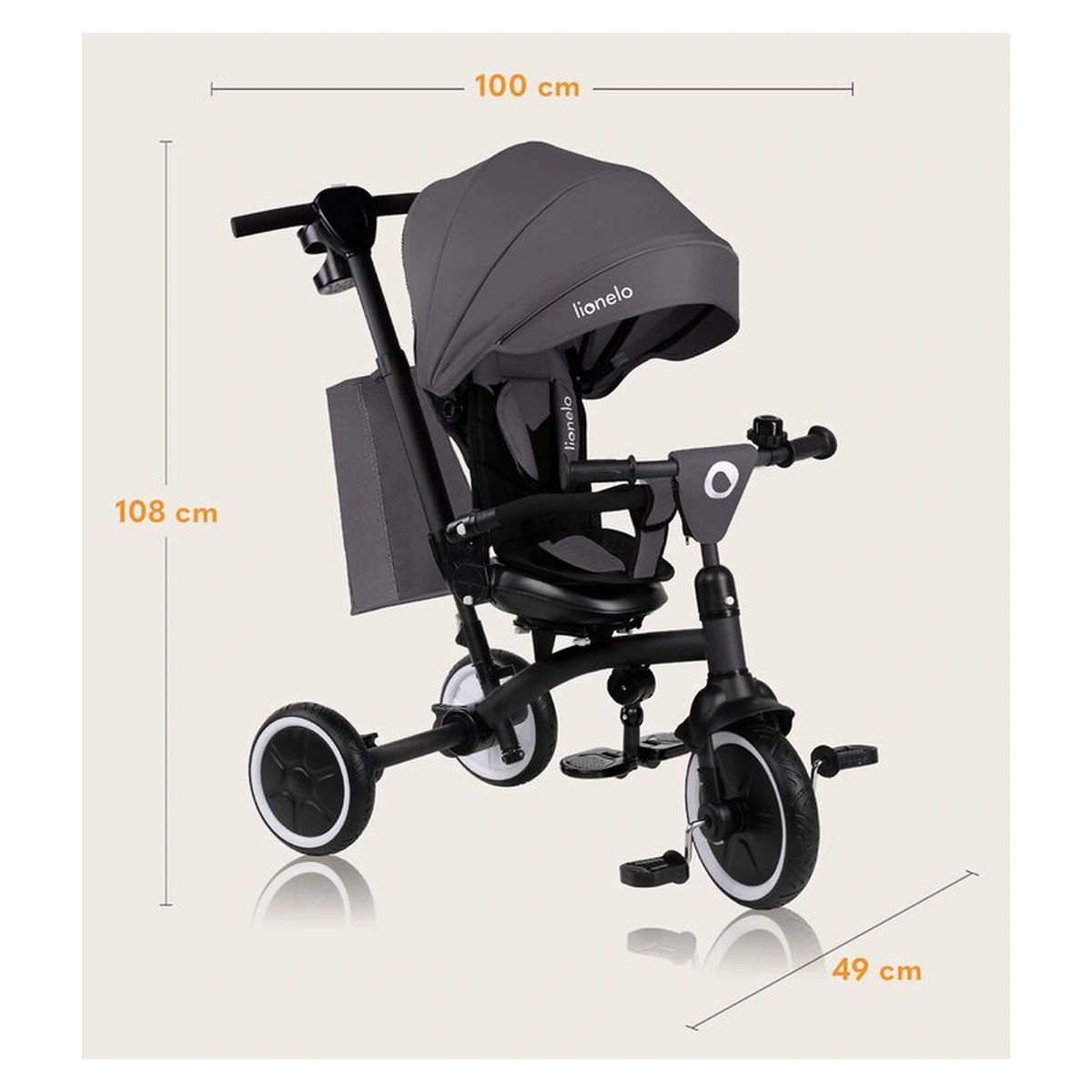 Tricicleta copii, Lionelo, Tris Plus, Ultrapliabila, Scaun reversibil, Grey stone [36]