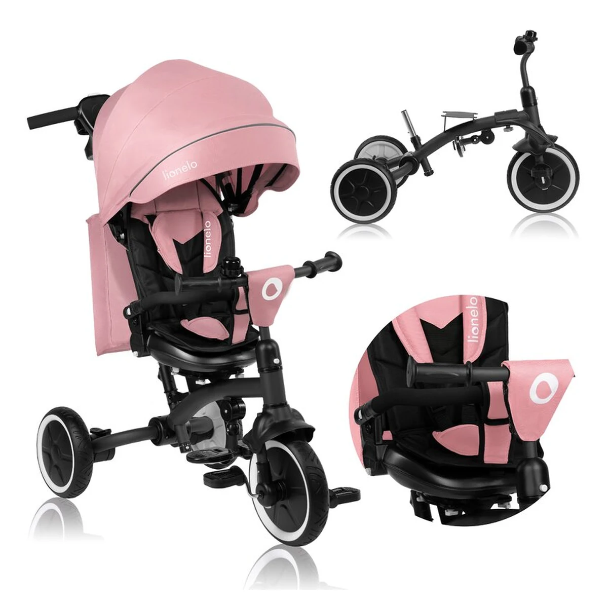 Tricicleta copii, Lionelo, Tris Plus, Ultrapliabila, Scaun reversibil, Pink rose [5]
