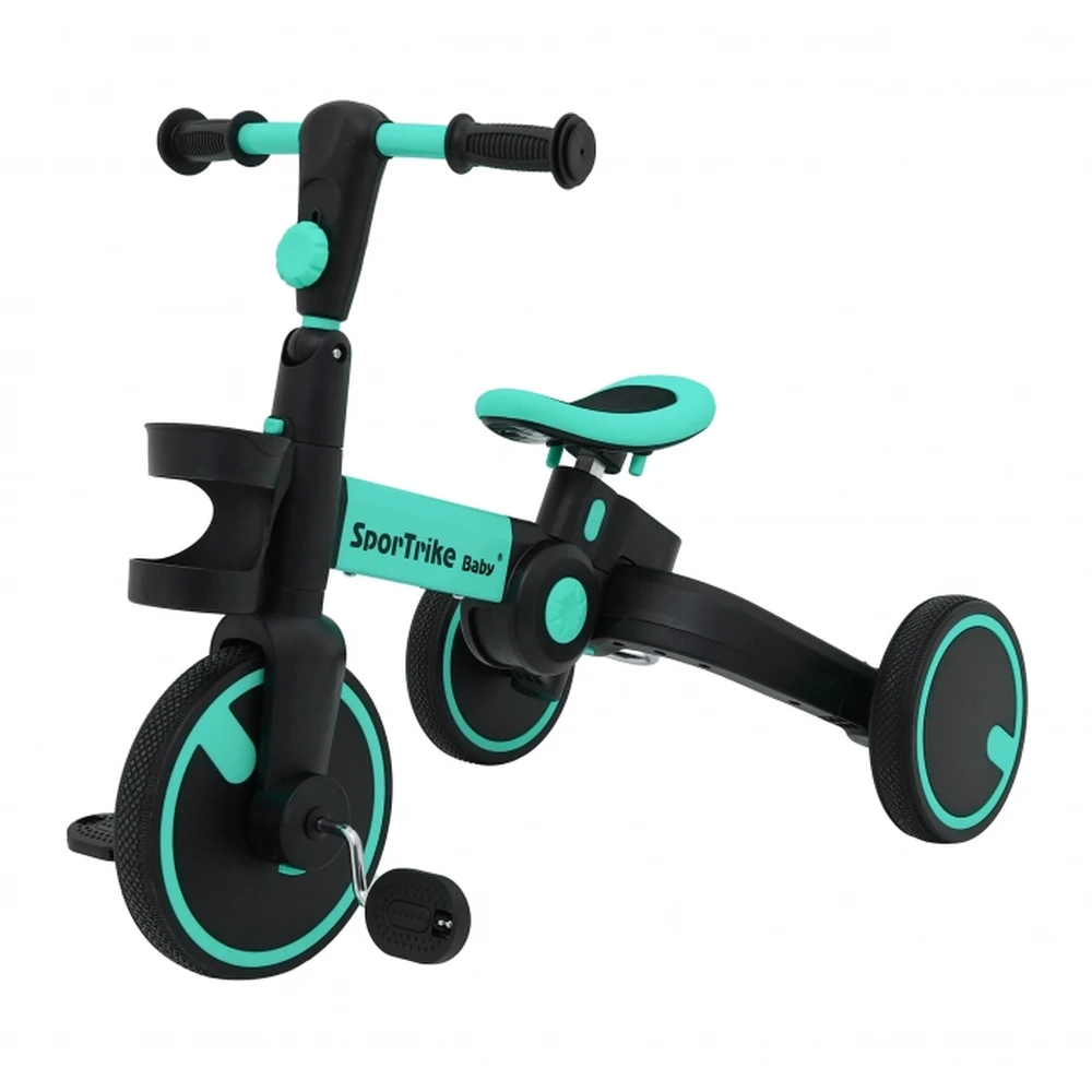 Tricicleta cu pedale 3 in 1 si roti din cauciuc SporTrike - Albastru [3]