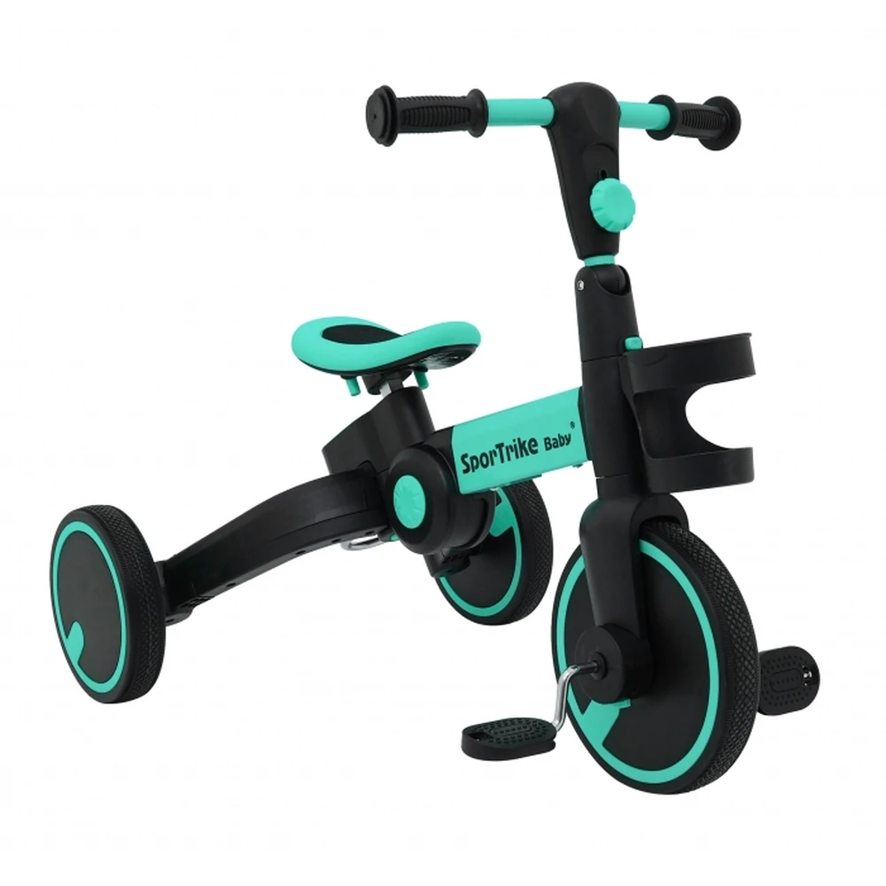 Tricicleta cu pedale 3 in 1 si roti din cauciuc SporTrike - Albastru [5]