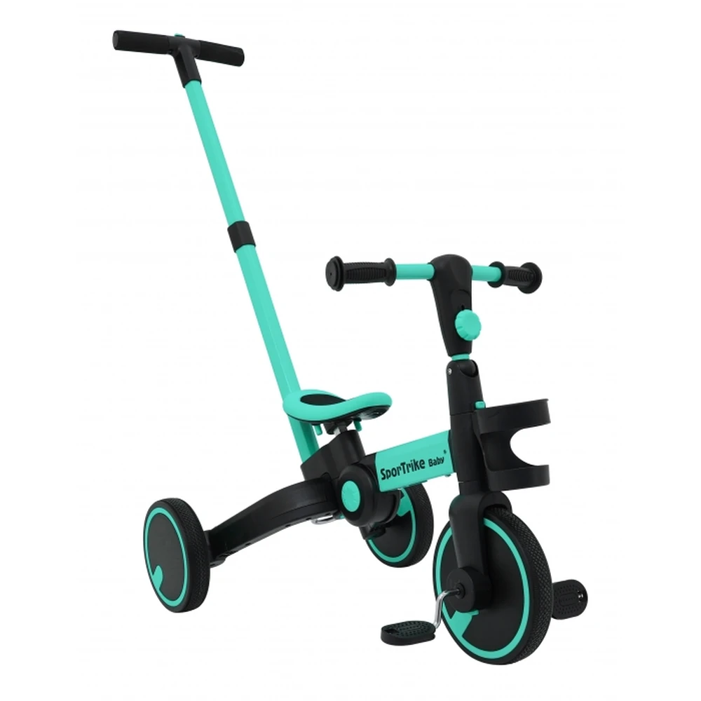 Tricicleta cu pedale 3 in 1 si roti din cauciuc SporTrike - Albastru [18]