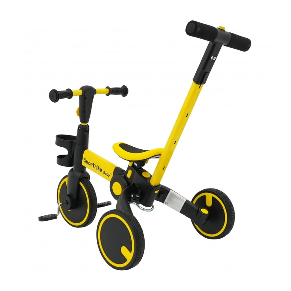 Tricicleta cu pedale 3 in 1 si roti din cauciuc SporTrike - Galben [14]