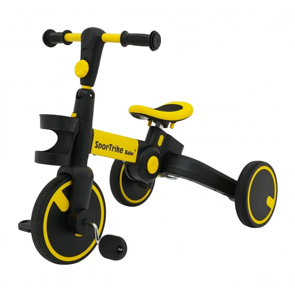 Tricicleta cu pedale 3 in 1 si roti din cauciuc SporTrike - Galben [3]
