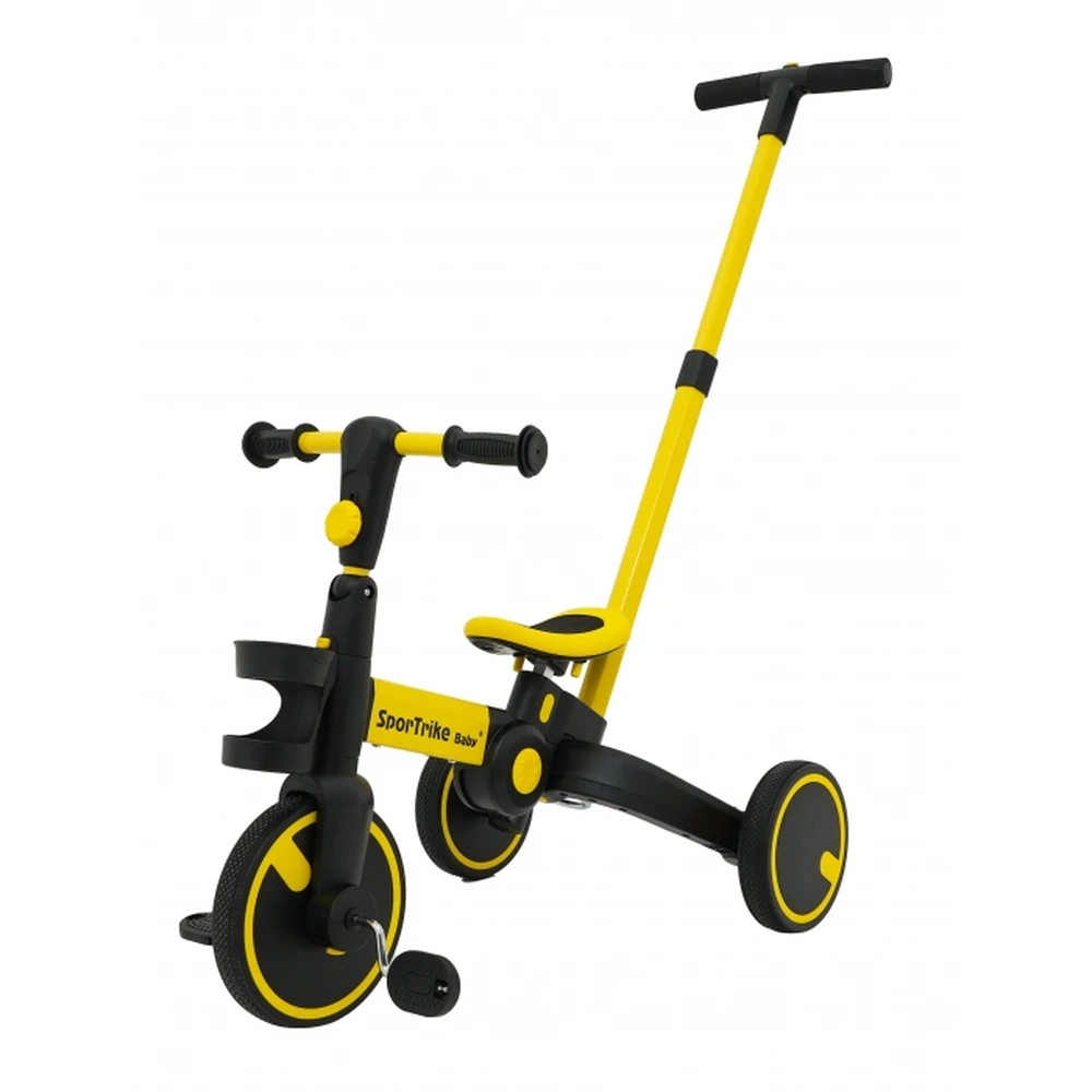 Tricicleta cu pedale 3 in 1 si roti din cauciuc SporTrike - Galben [1]