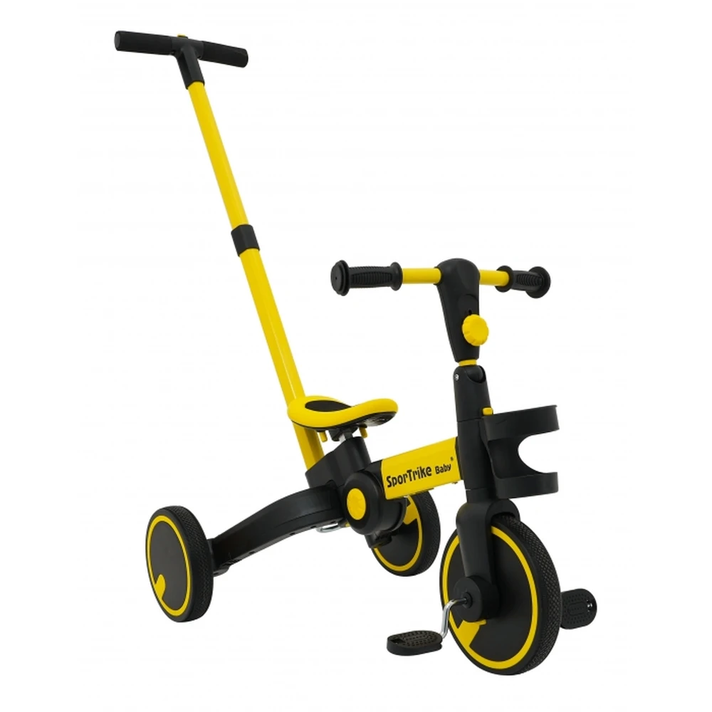 Tricicleta cu pedale 3 in 1 si roti din cauciuc SporTrike - Galben [2]