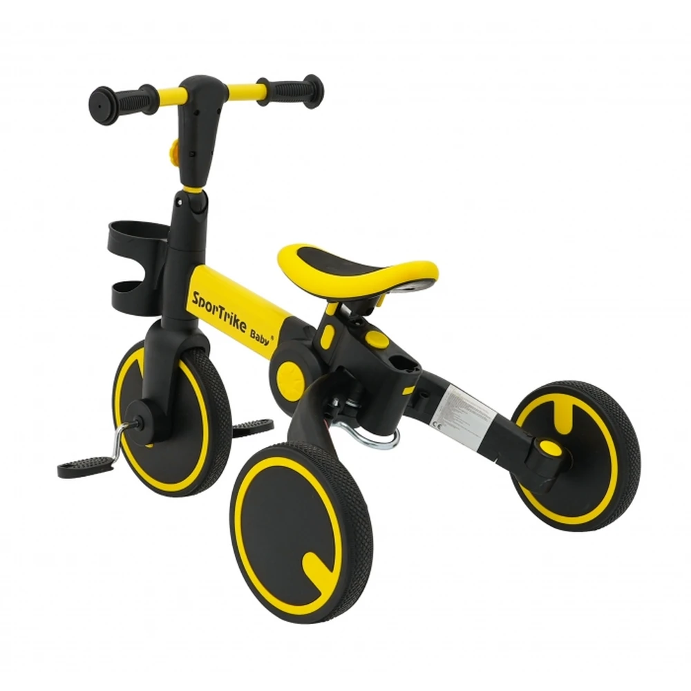 Tricicleta cu pedale 3 in 1 si roti din cauciuc SporTrike - Galben [4]