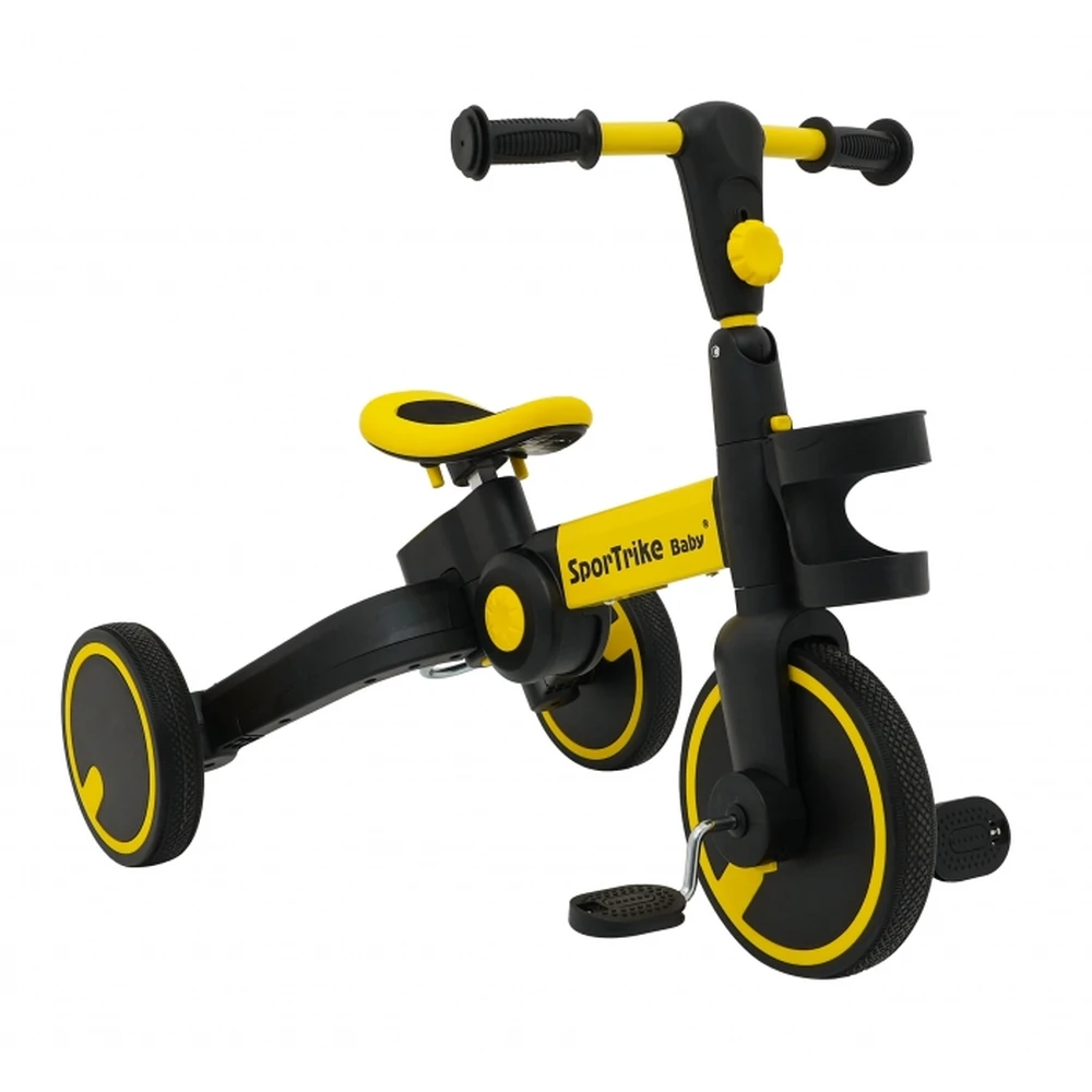 Tricicleta cu pedale 3 in 1 si roti din cauciuc SporTrike - Galben [5]