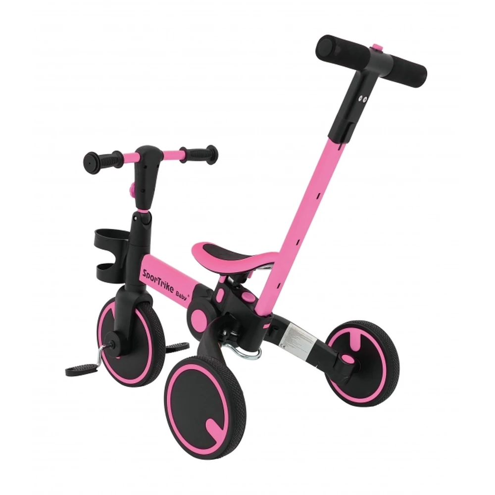 Tricicleta cu pedale 3 in 1 si roti din cauciuc SporTrike - Roz [2]